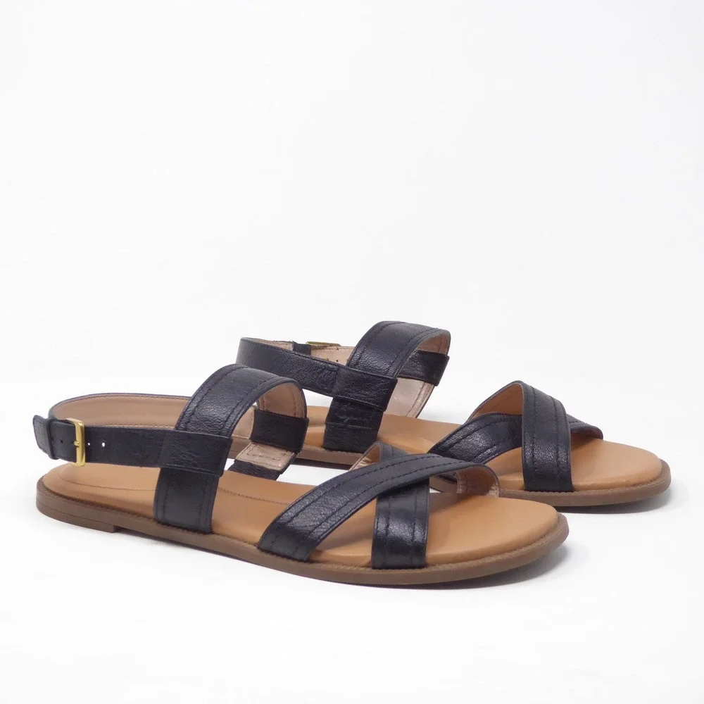 Cole Haan Womens Camberly Sandals Black Leather Strappy Buckle Flat W29574 10B